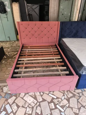 Baby Pink Suede Fabric Bedframe