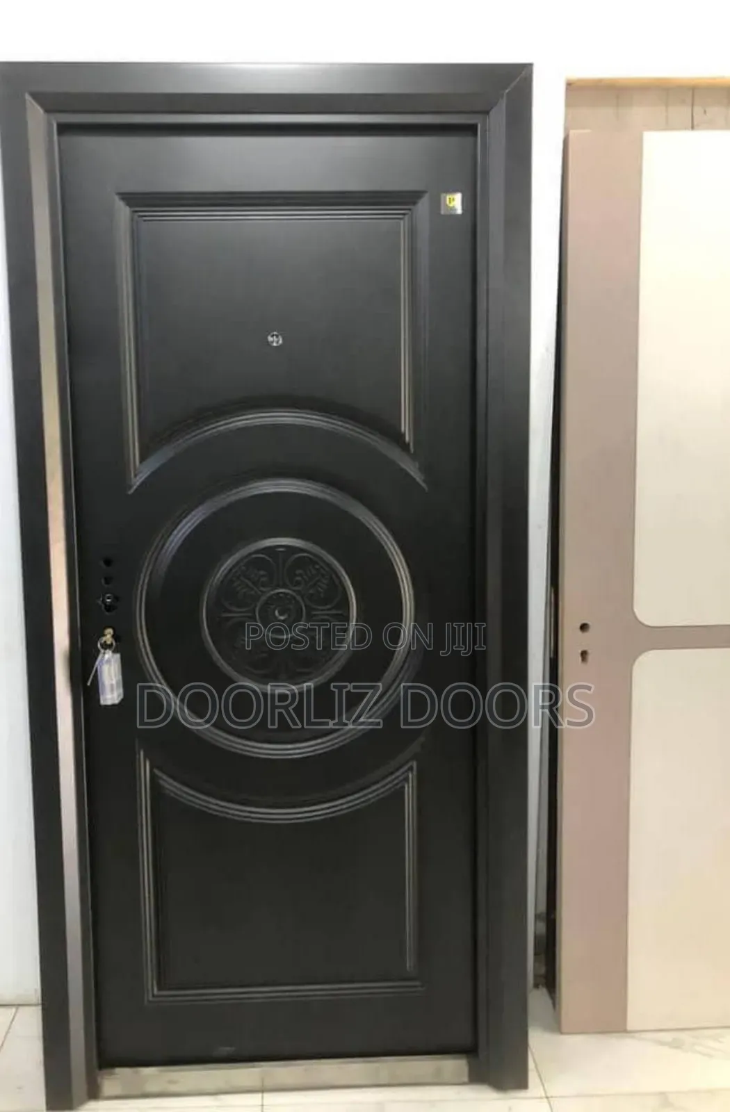 Black Single Security Door With Keys, Handles And Frames