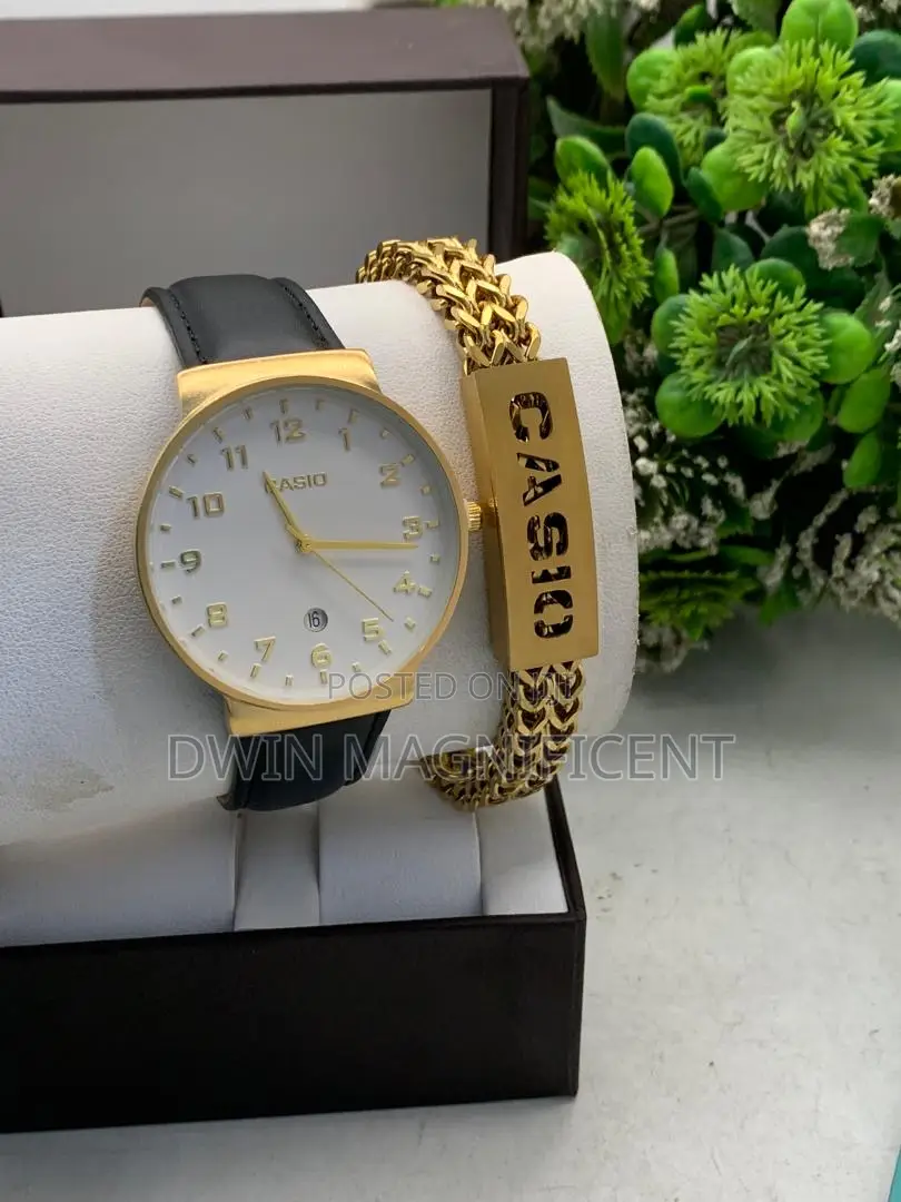 Gold Casio MTP-V002gl-7b2 Analog Watch + Bracelet