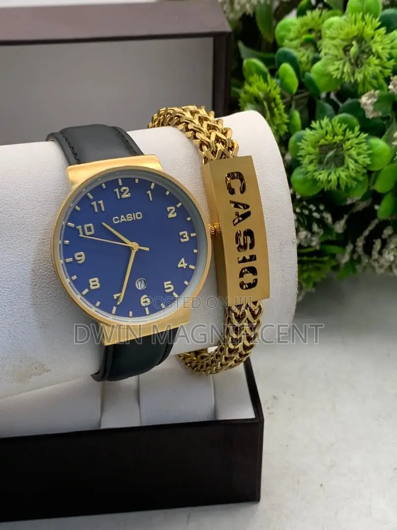 Gold Casio MTP-V002gl-7b2 Analog Watch + Bracelet