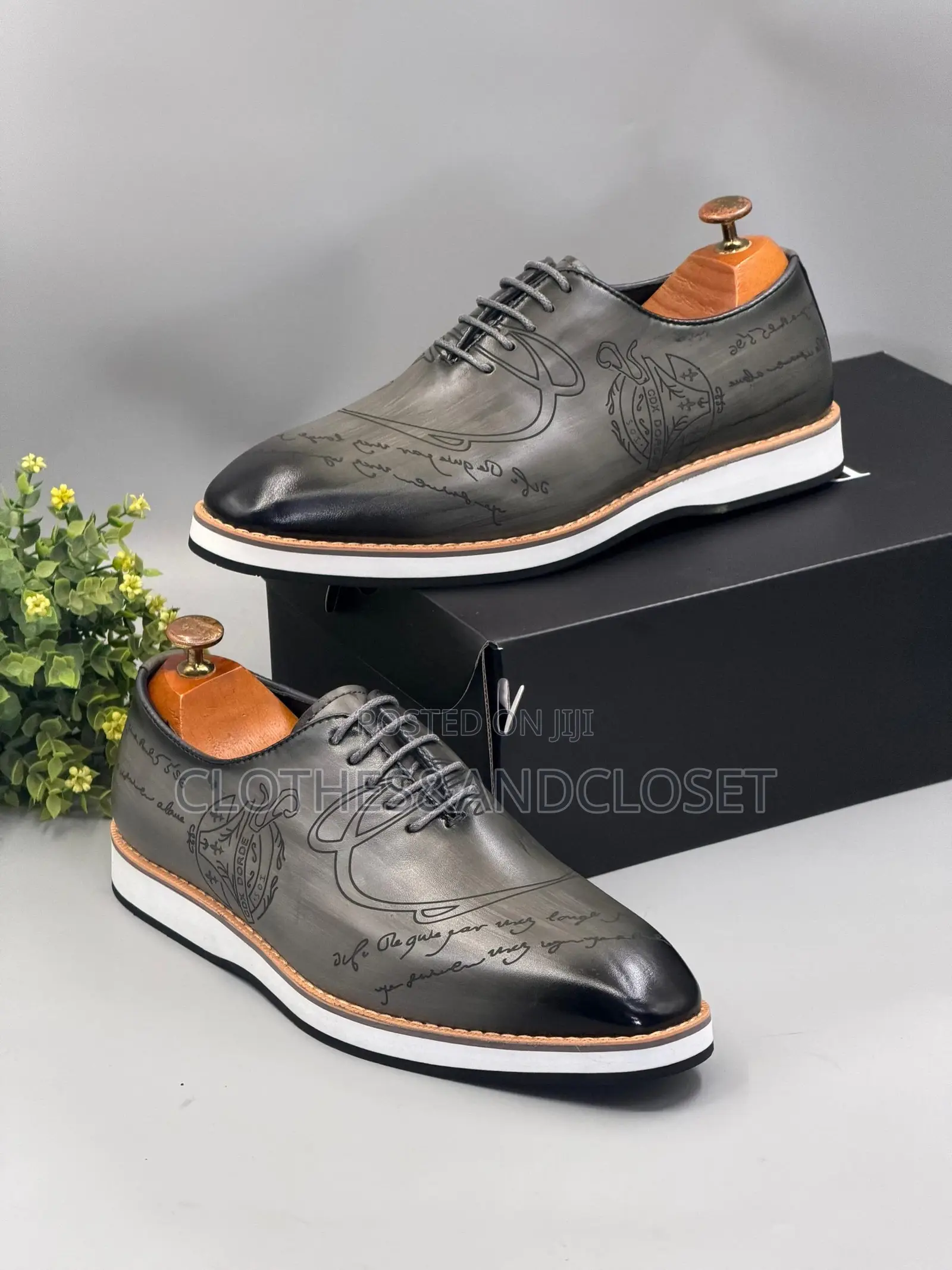 Men’S Grey Leather Dress Shoes