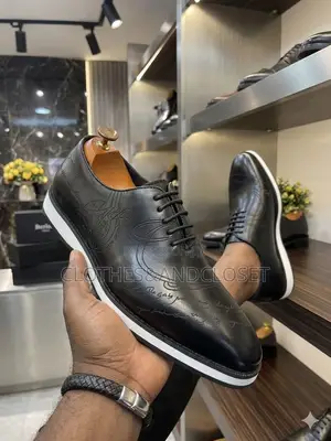 Black Berluti Cow Leather Lace-Up Shoes