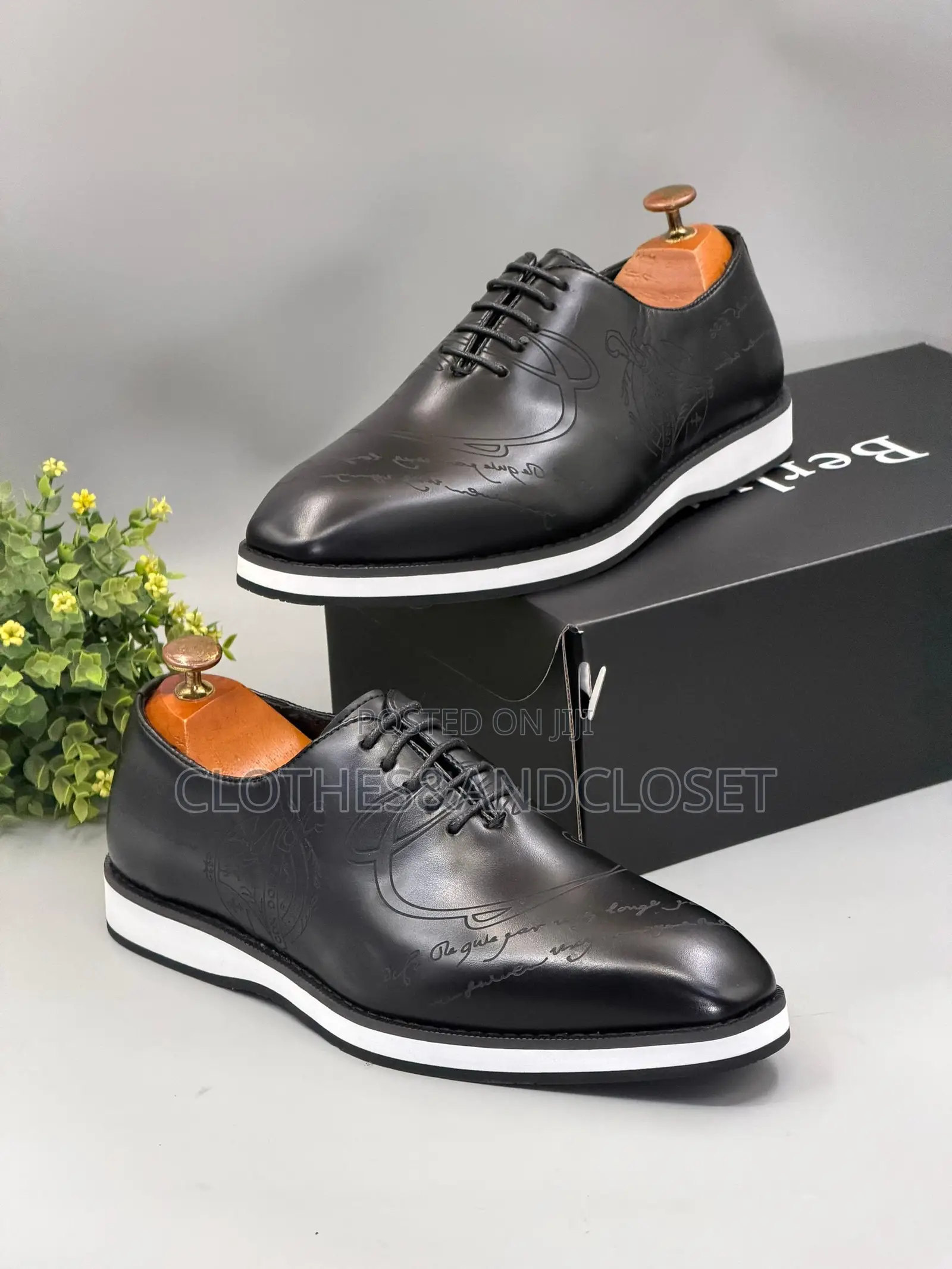 Black Berluti Cow Leather Lace-Up Shoes
