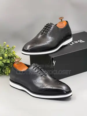 Black Berluti Cow Leather Lace-Up Shoes