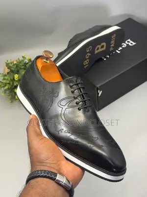Black Berluti Cow Leather Lace-Up Shoes