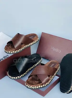 Men's Brown Leather Cross-Strap Sandals