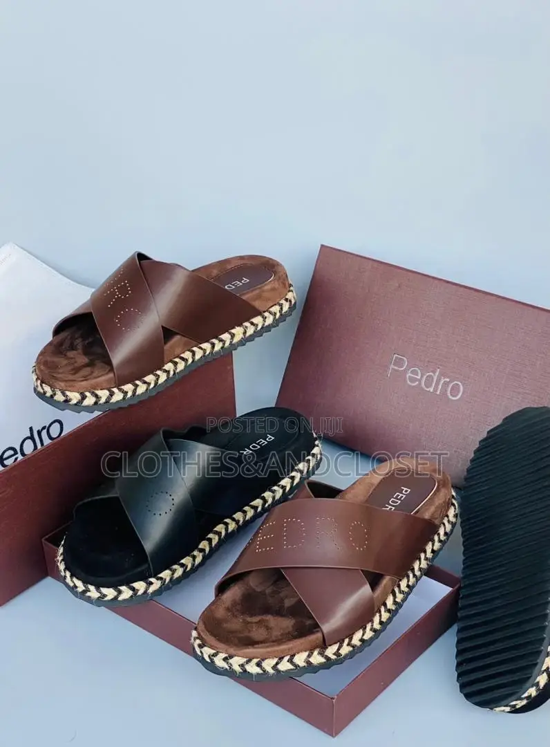 Men's Brown Leather Cross-Strap Sandals
