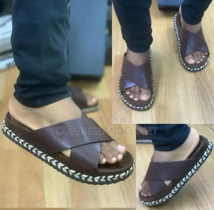 Men's Brown Leather Cross-Strap Sandals