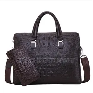 Crocodile-Textured Briefcase With Matching Pouch