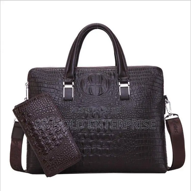 Crocodile-Textured Briefcase With Matching Pouch