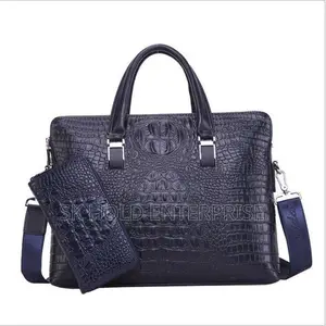 Crocodile-Textured Briefcase With Matching Pouch