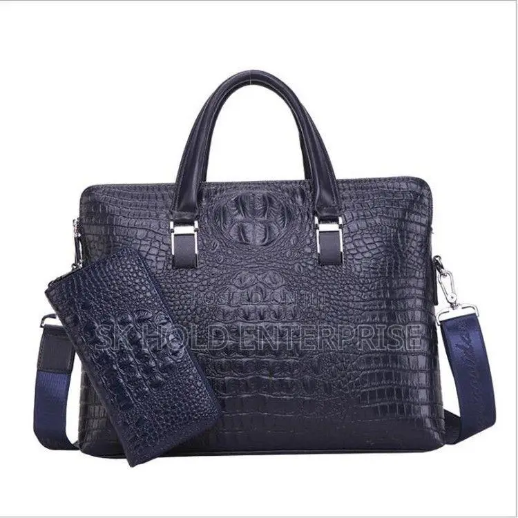 Crocodile-Textured Briefcase With Matching Pouch