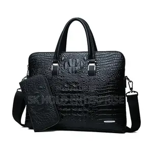 Crocodile-Textured Briefcase With Matching Pouch