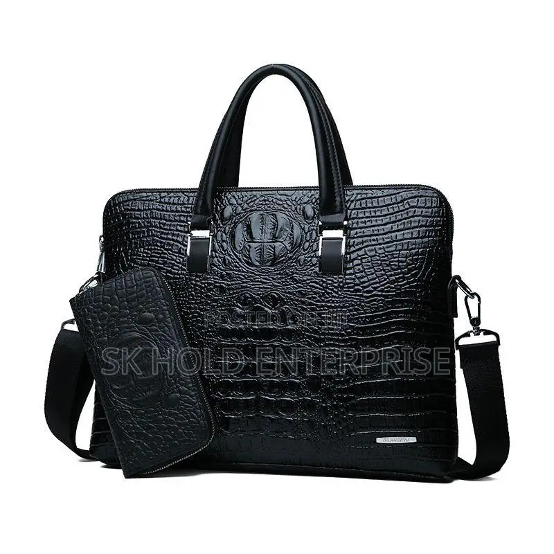 Crocodile-Textured Briefcase With Matching Pouch