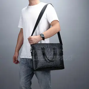 Crocodile-Textured Briefcase With Matching Pouch