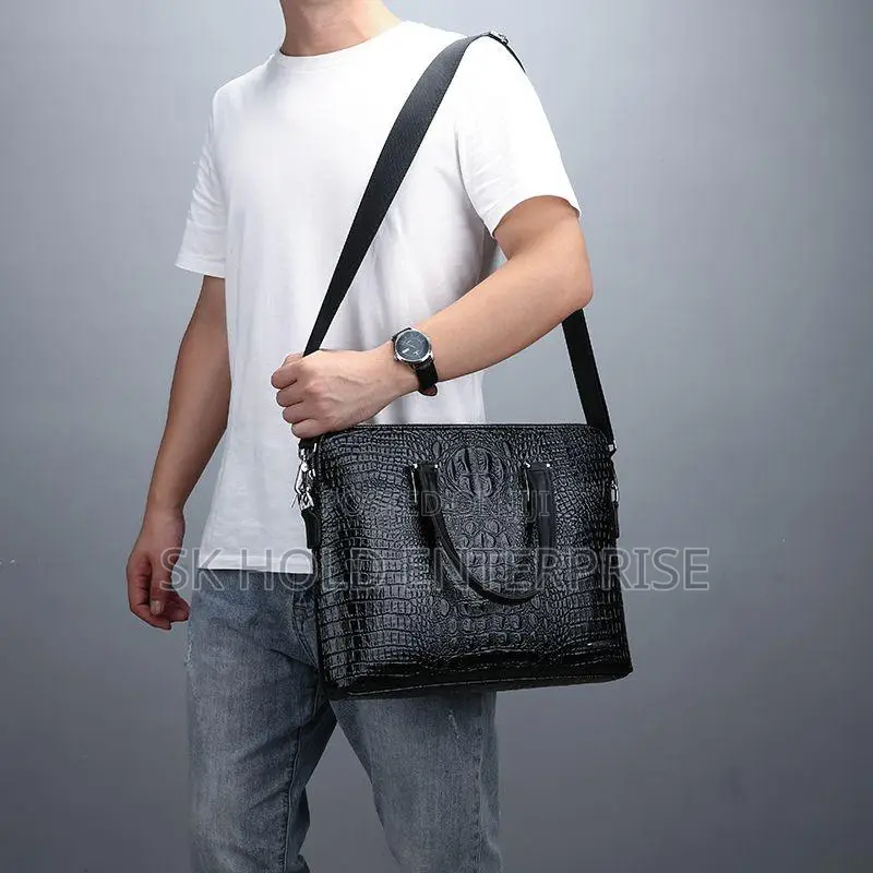Crocodile-Textured Briefcase With Matching Pouch