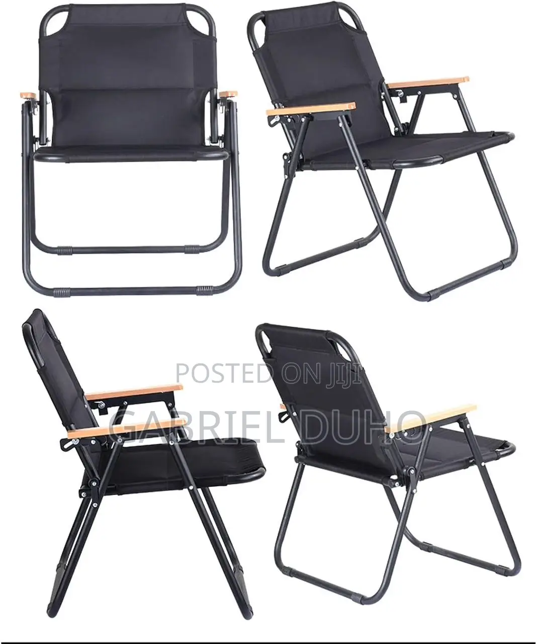 Foldable Camping Chair With Wooden Arm Rest