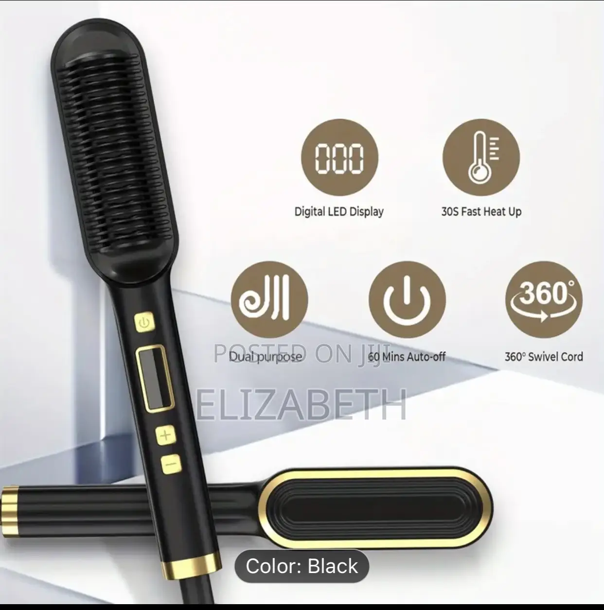 1pc Heated Hair Straightener With Temperature Display Brush