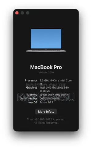Laptop Apple MacBook Pro 2019 16GB Intel Core i9 eMMC 1T