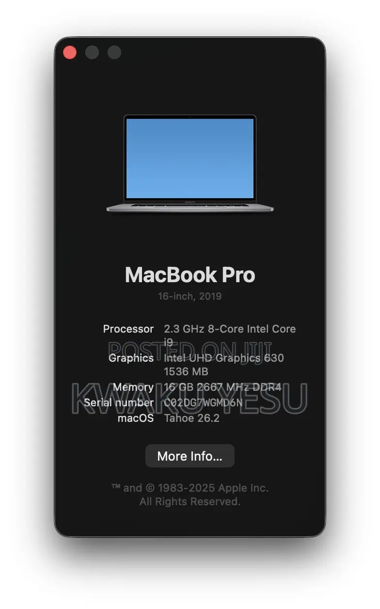 Laptop Apple MacBook Pro 2019 16GB Intel Core i9 eMMC 1T