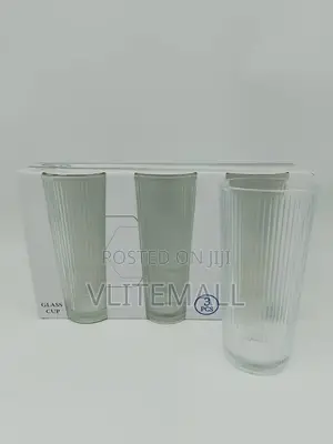 Set of Ribbed Tall Glass Tumblers