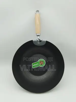 Refined Iron Wok With a Wooden Handle
