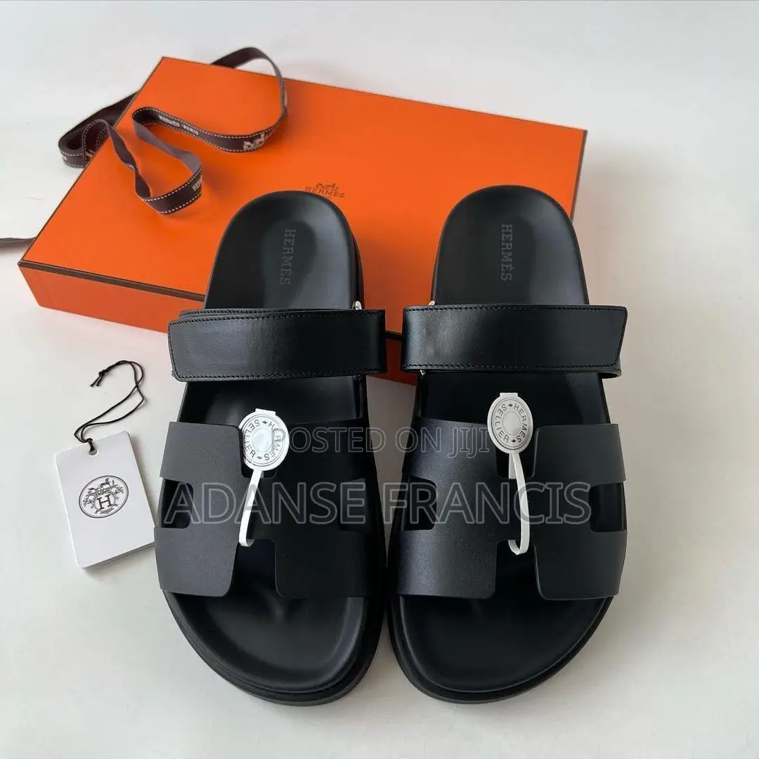 Black Leather Hermès Chypre Techno-Sandals