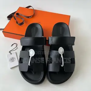Black Leather Hermès Chypre Techno-Sandals