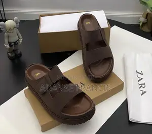 These Are Brown Zara Leather Slides With a Double-Strap Design