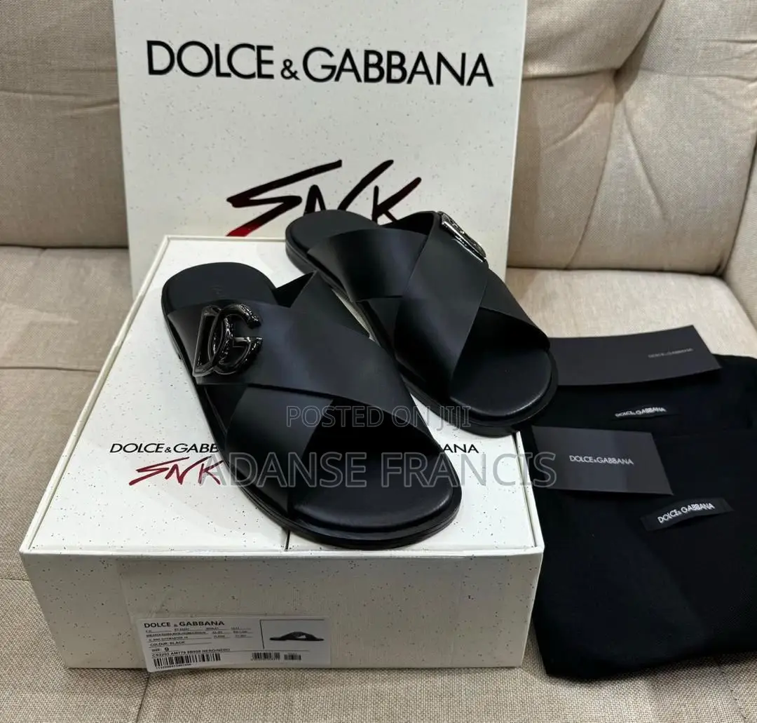 Black Dolce Gabbana Leather Slides.