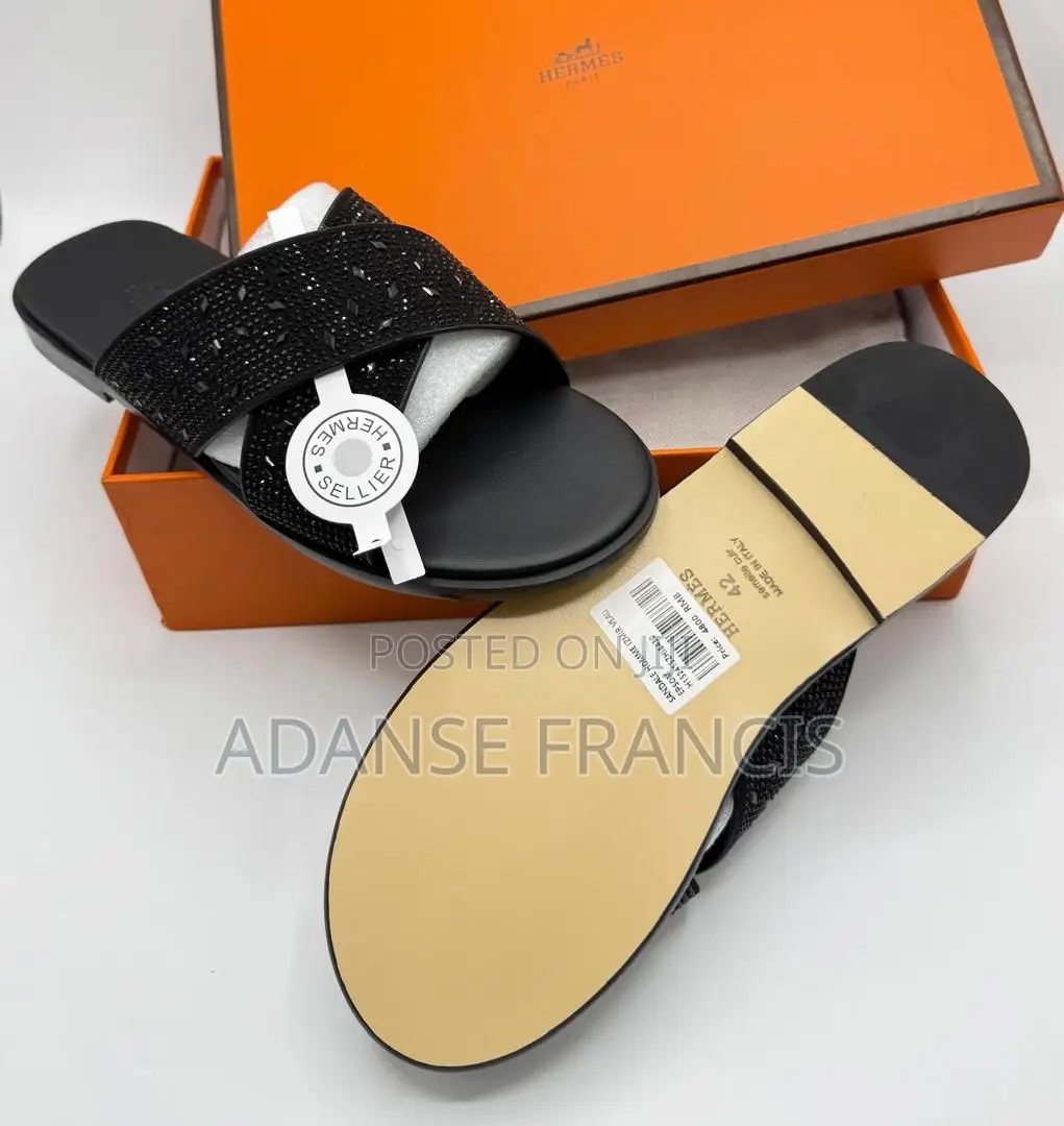 Men's Black Cross-Strap Slide Sandals