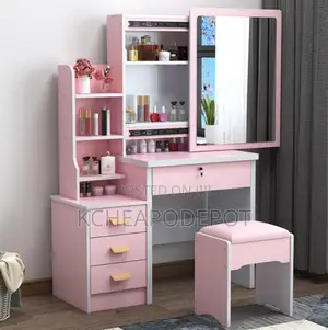 Elegant Wooden Dressing Table With Mirror Stool