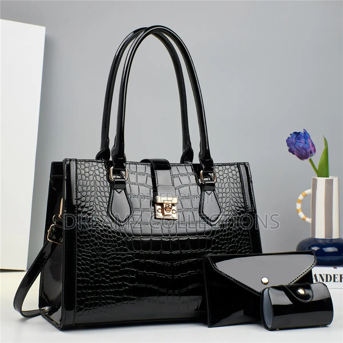 Crocodile Gloss Handbag Set