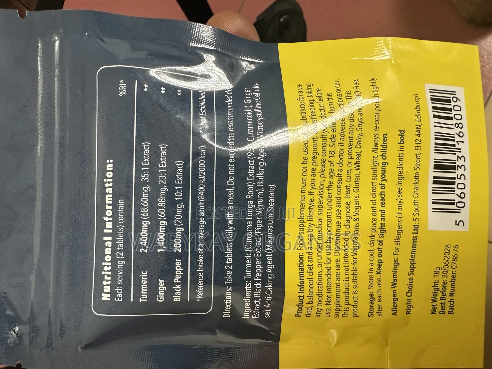 Tumeric, Ginger and Black Pepper. Extra Strength