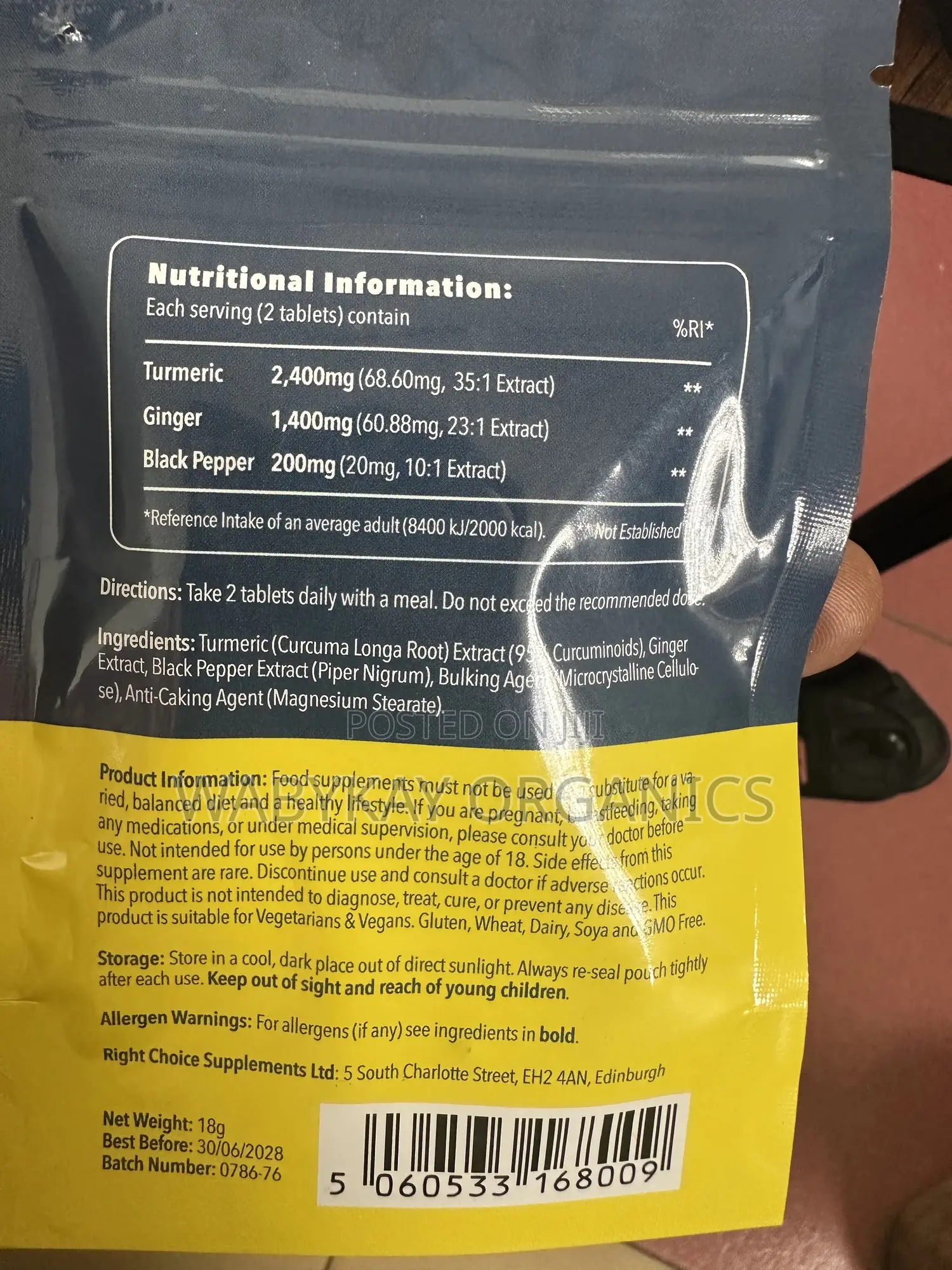 Tumeric, Ginger and Black Pepper. Extra Strength
