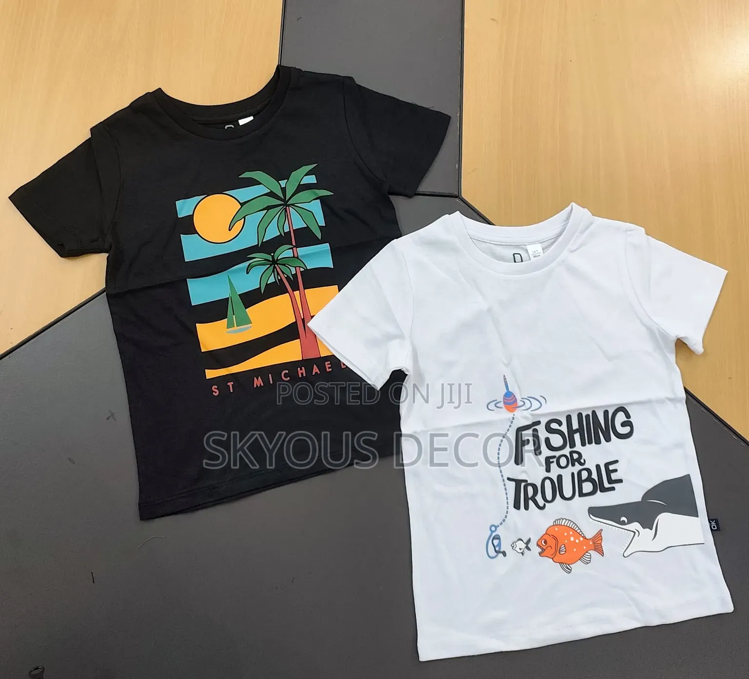 Boys T-Shirt Design and White Shark On,Age 2 to 8years