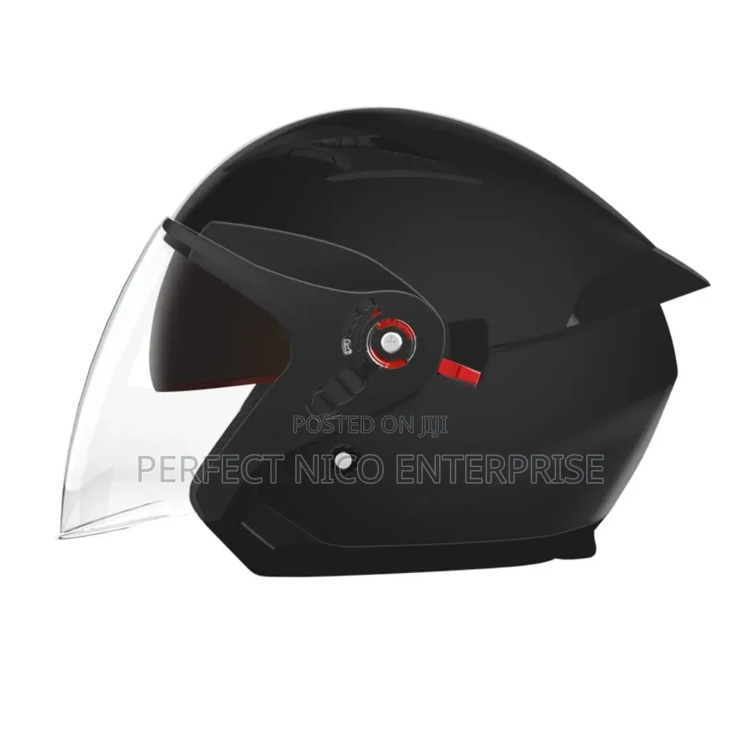 Sleek Black Open-face Motorcycle Helmet With Dual Visor