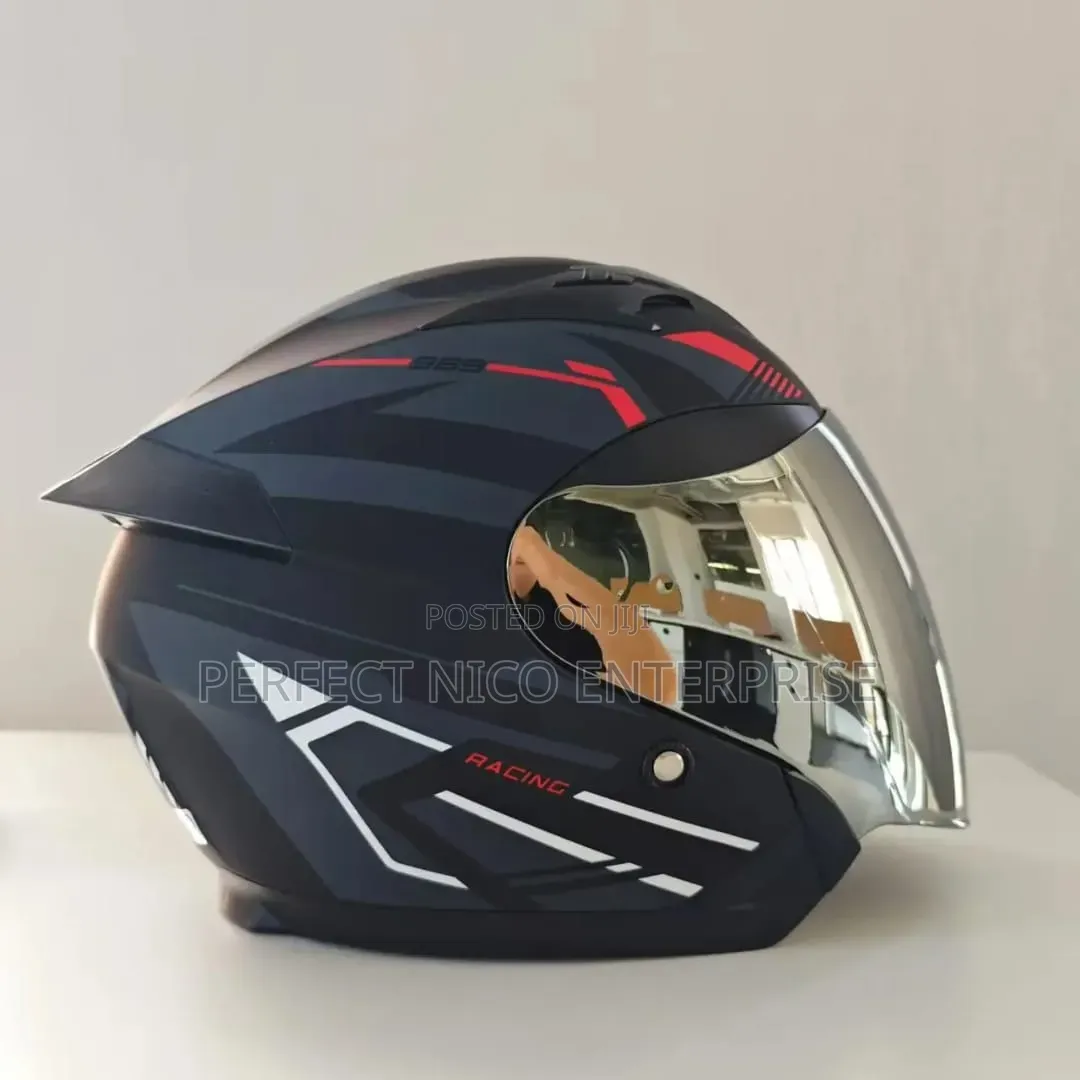 Sleek Black Open-face Motorcycle Helmet With Dual Visor