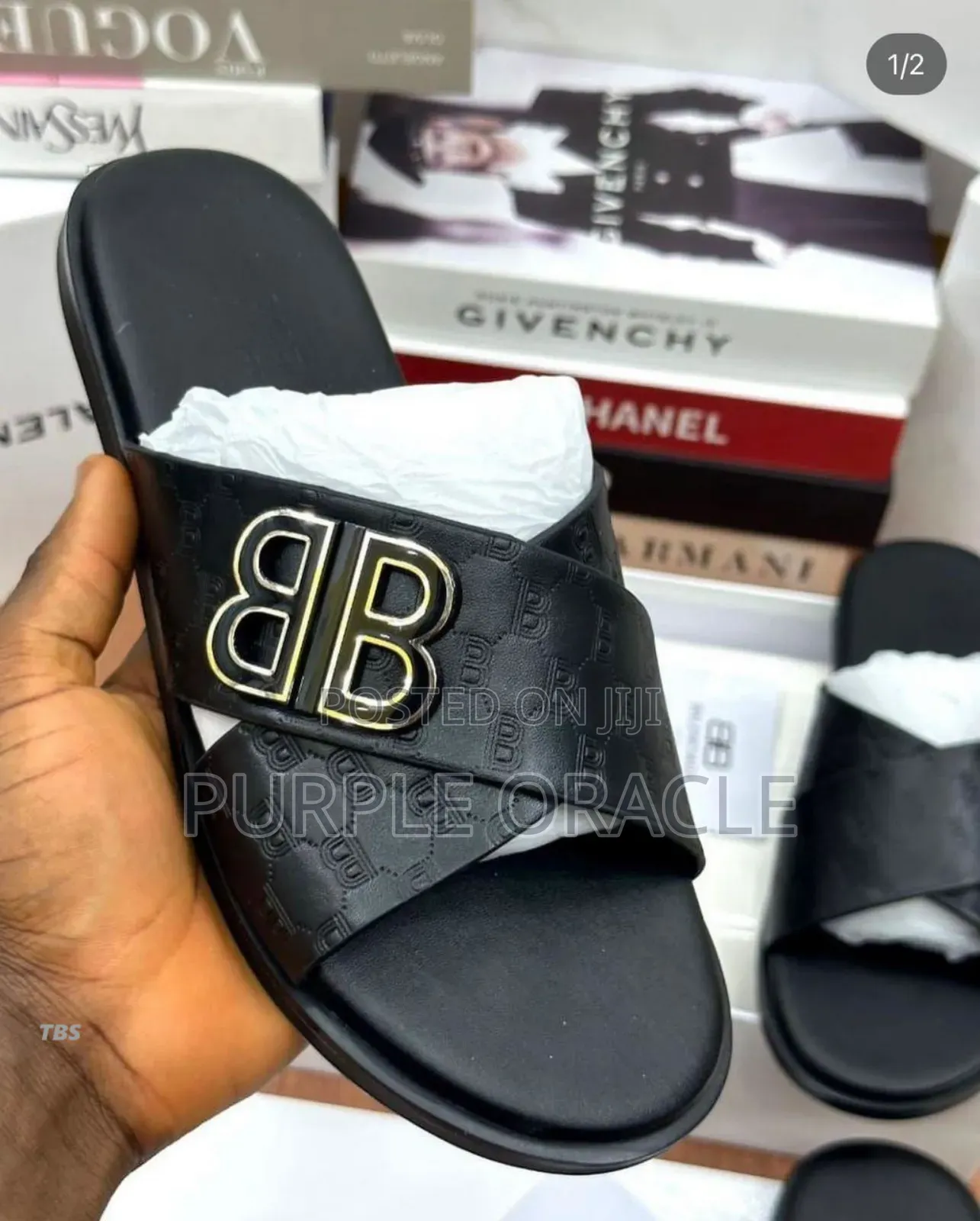 Balenciaga Leather Cross-Strap Slides