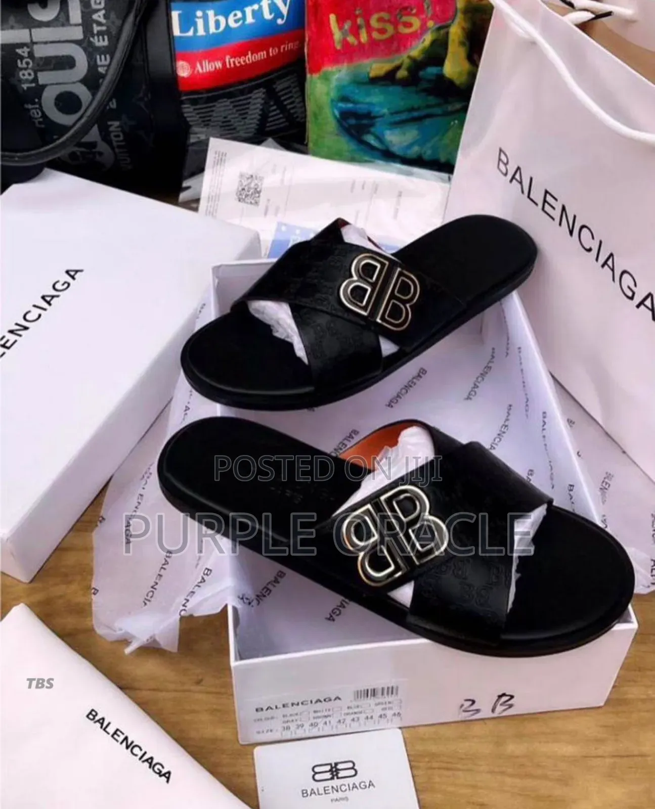 Balenciaga Leather Cross-Strap Slides