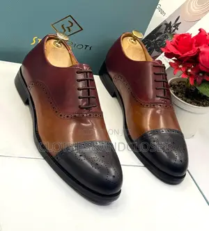 Men's Multicolor Leather Cap Toe Brogue Oxford Dress Shoes