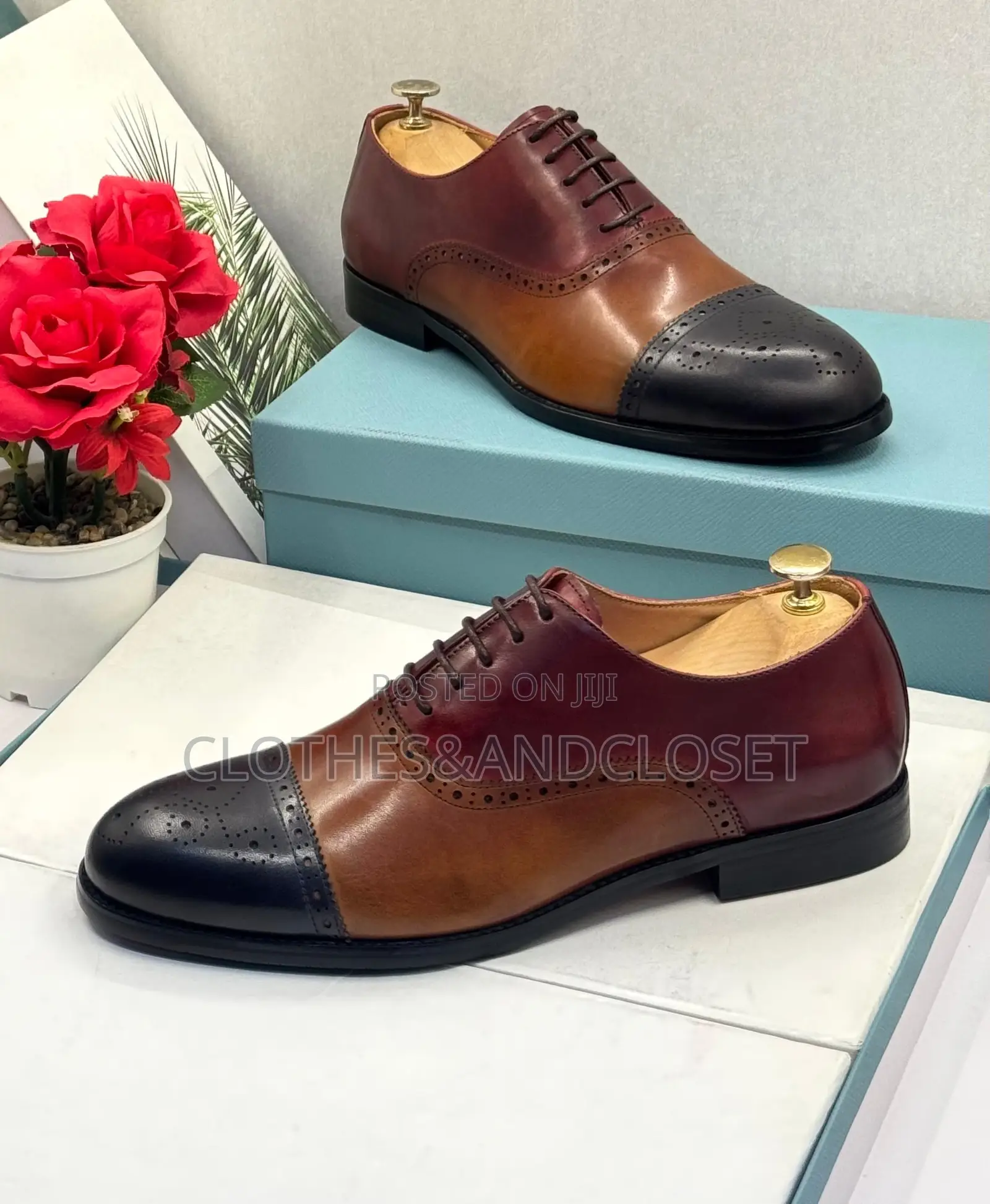 Men's Multicolor Leather Cap Toe Brogue Oxford Dress Shoes