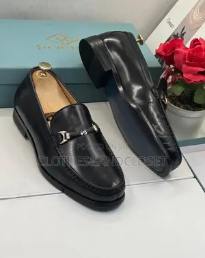 Black Leather Buckled Moccasin Loafers
