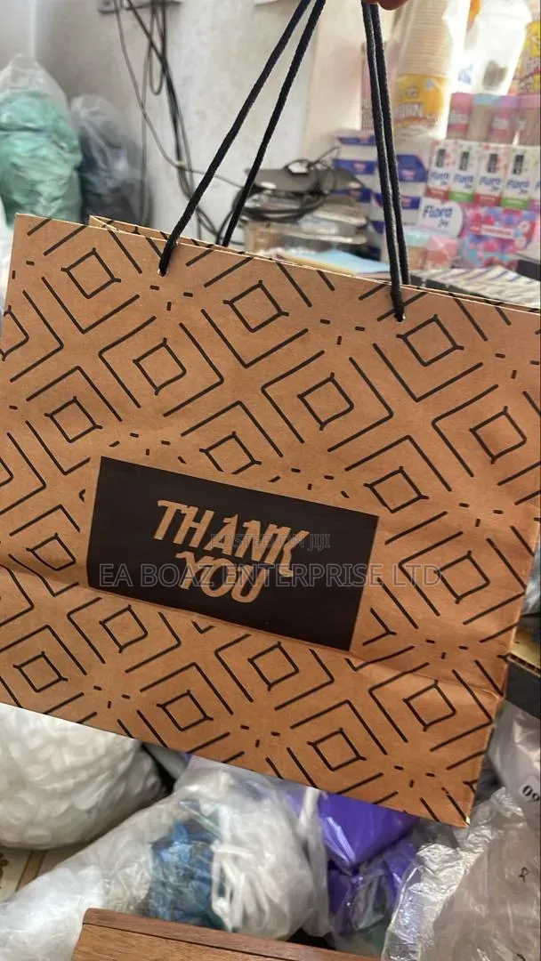 Takeaway Brown Paper With Hand Bags , Thank You Gift Bags 12pcs