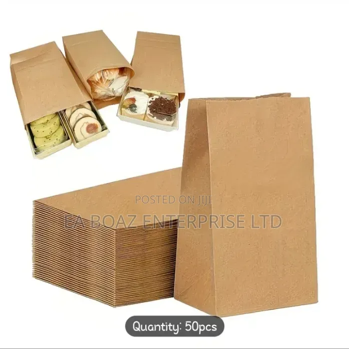 Plain Food Paper Brown Bag, Foldable Restaurant Bags 50pcs