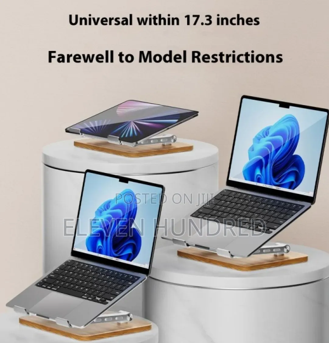 Laptop Stand Foldable Wood Base Metal Cooling(Silver)