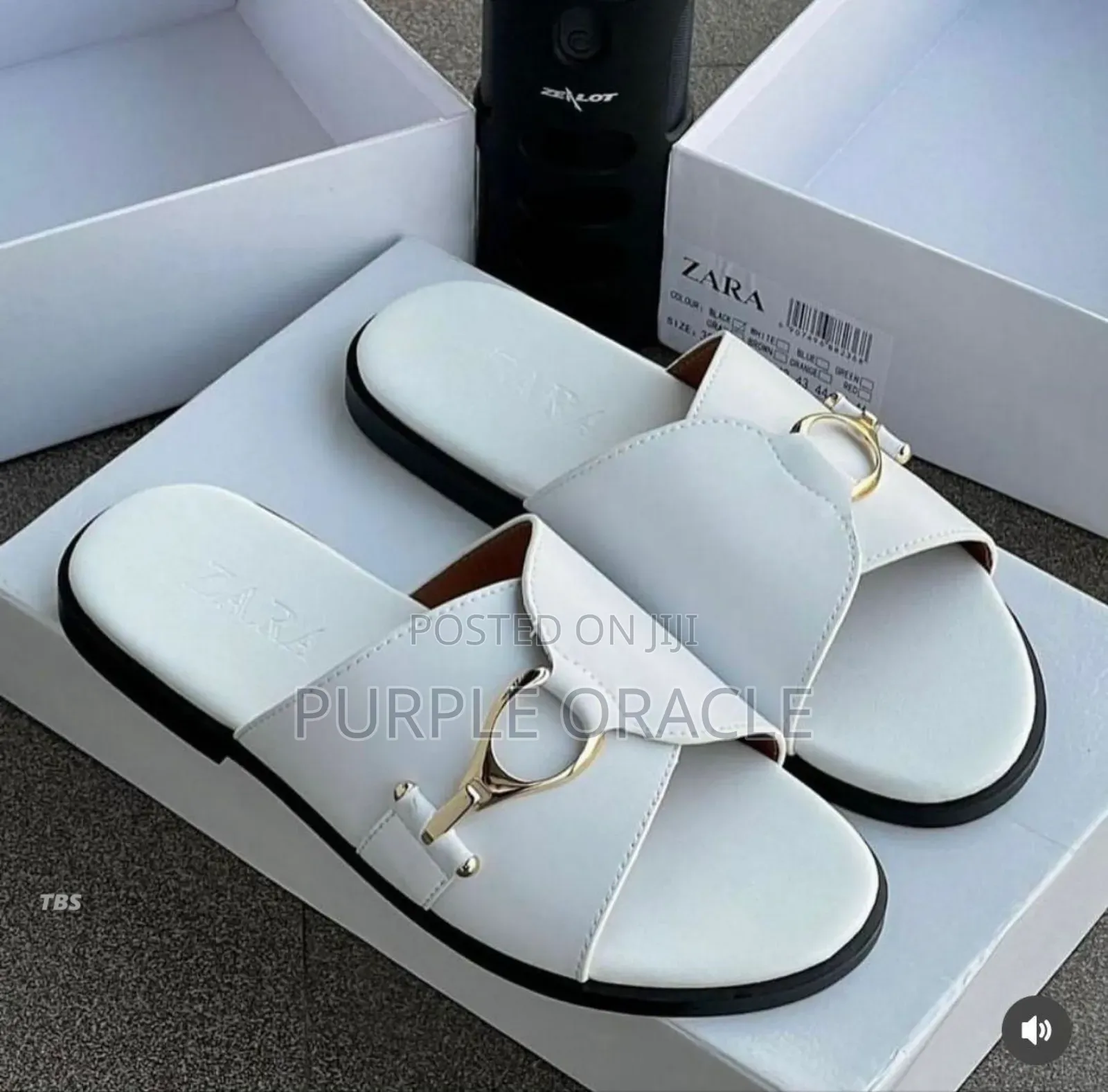 Zara Flat Leather Slides With Metal Buckle Detail