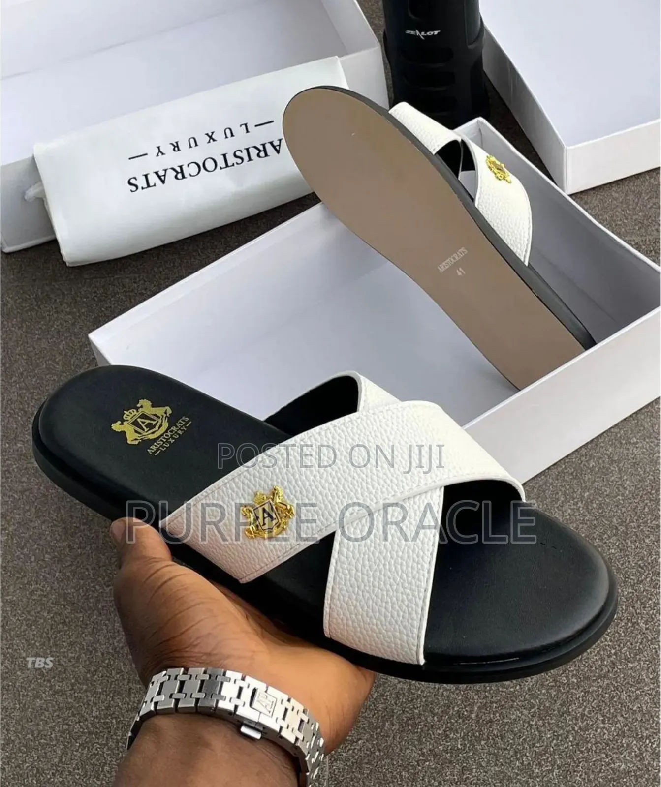 Aristocrats Luxury Leather Cross Slides.