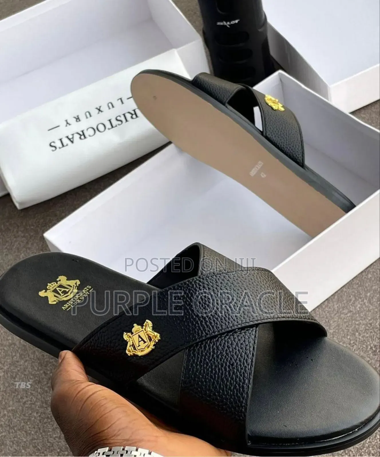 Aristocrats Luxury Leather Cross Slides.