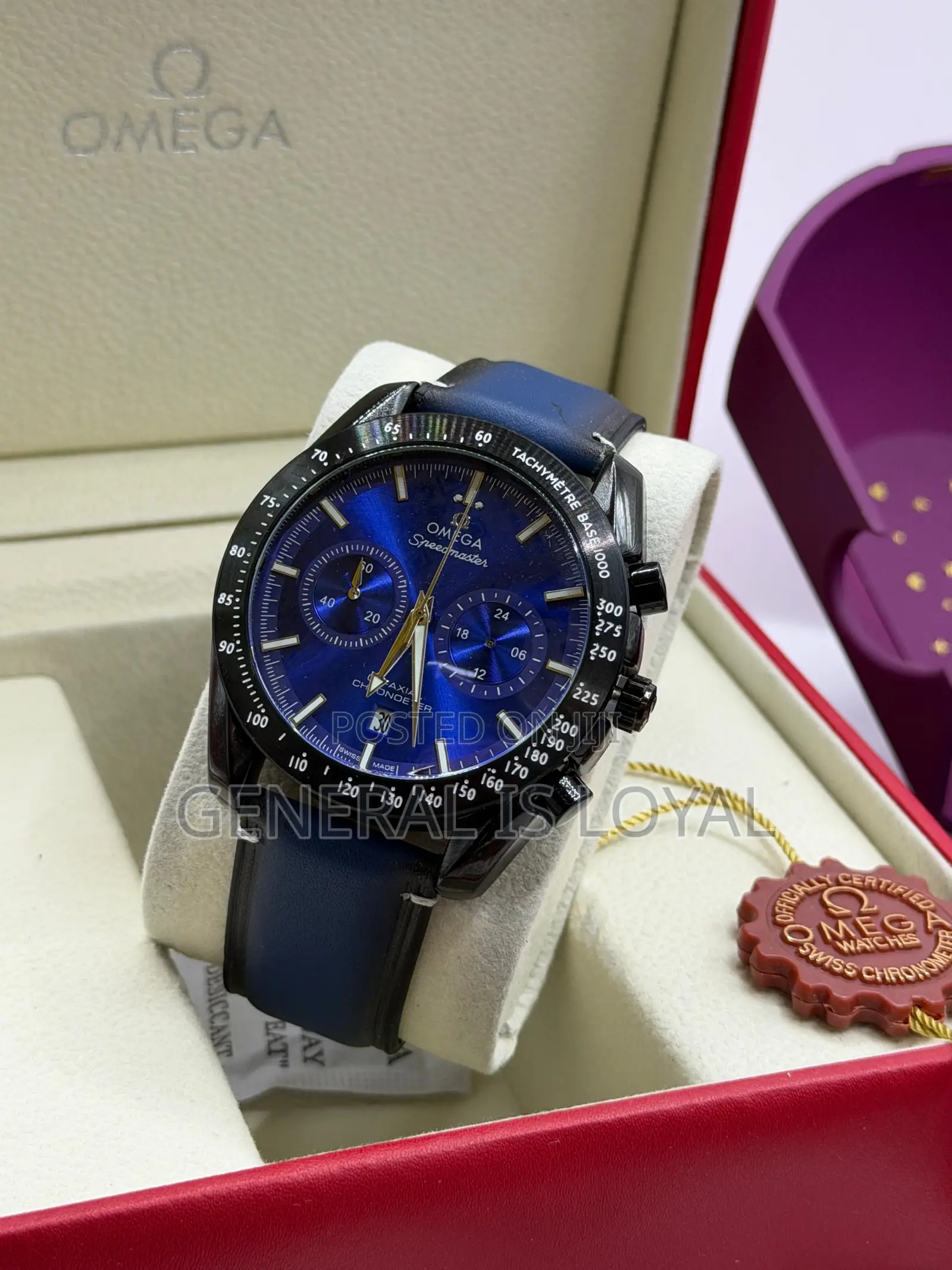 Authentic Omega Speedmaster Co-Axial Chronometer Blue Leather Watch